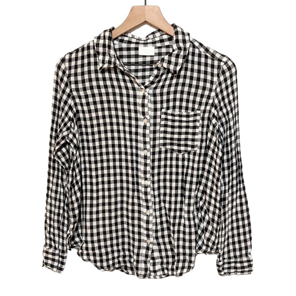 Abound Shirt Womens S Black White Check Plaid Button Down Long Sleeve Western